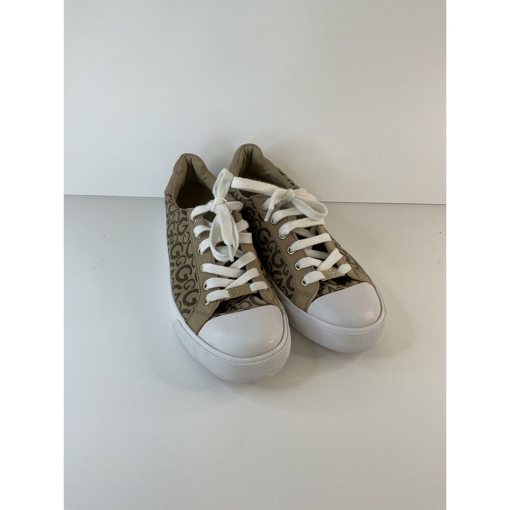 G by Guess Goleex-C Tan Monogram Low Top Sneakers Women's Size 8.5 M